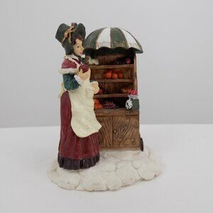 Meryvns Village Square 1997 Christmas Figure Lady Selling Fruit at Stand 4" Tall